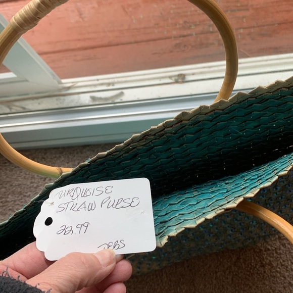 Turquoise & Straw Bling Tote/Purse - Picture 4 of 9